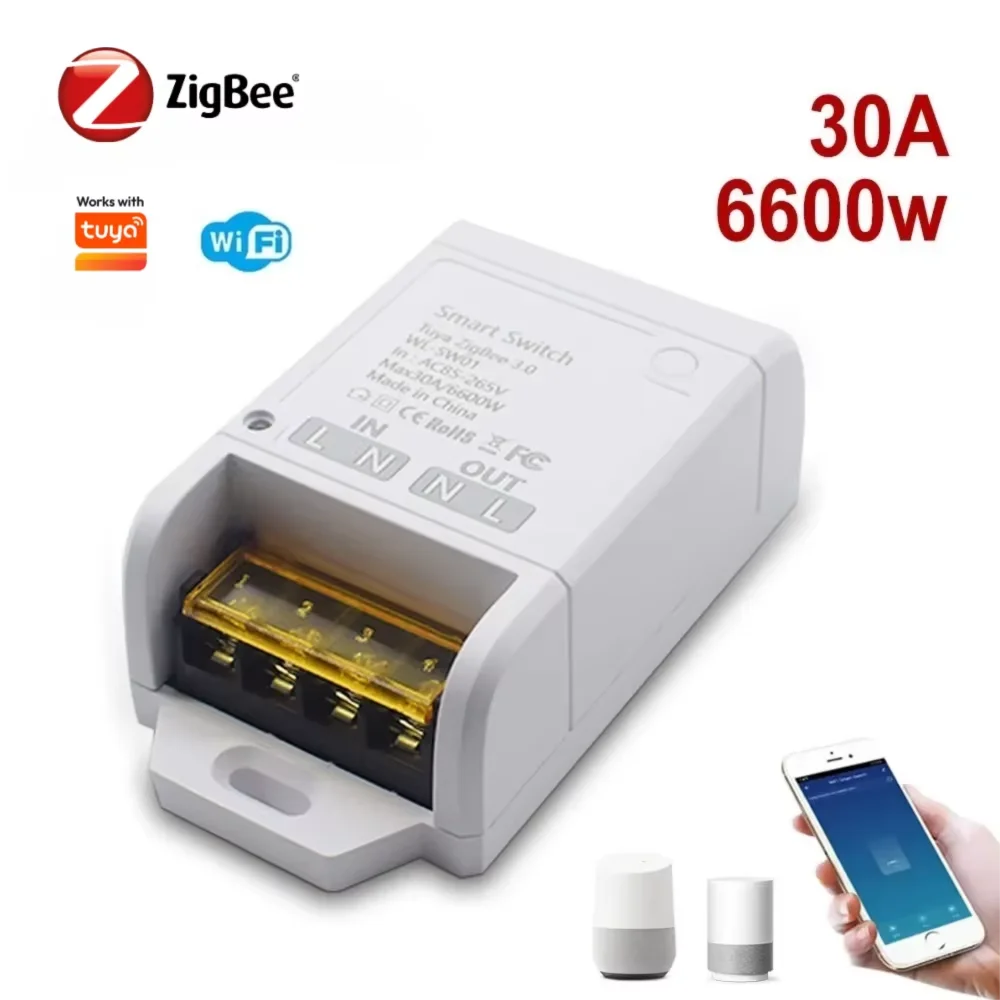 

Zigbee 3.0 Smart Switch Smart Home Automation 20A 30A 6600W Relay Module Timer DIY Alexa Voice Works with Tuya Smart Life APP