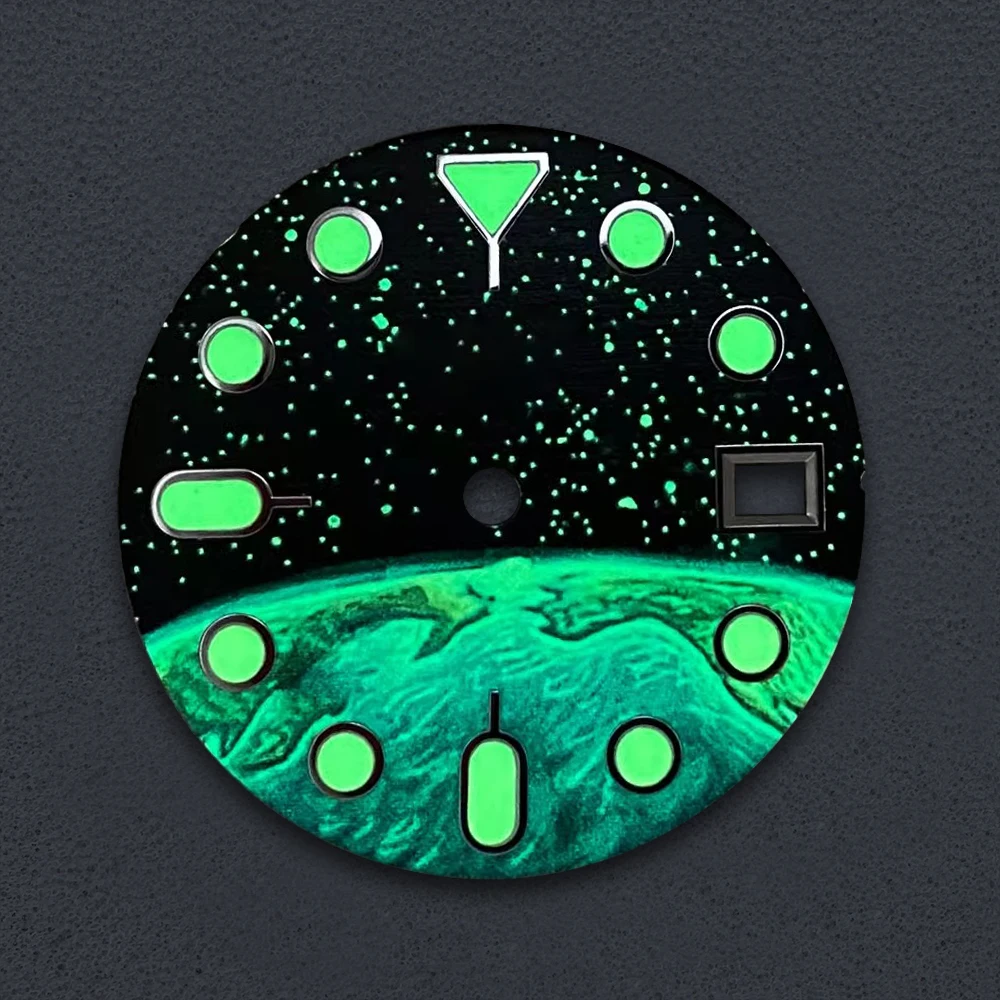 28.5 ミリメートル S ロゴ SKX007 スターリットスカイダイヤルフィット NH35/NH36 ムーブメント C3 強力なグリーン発光高品質時計修正されたアクセサリー