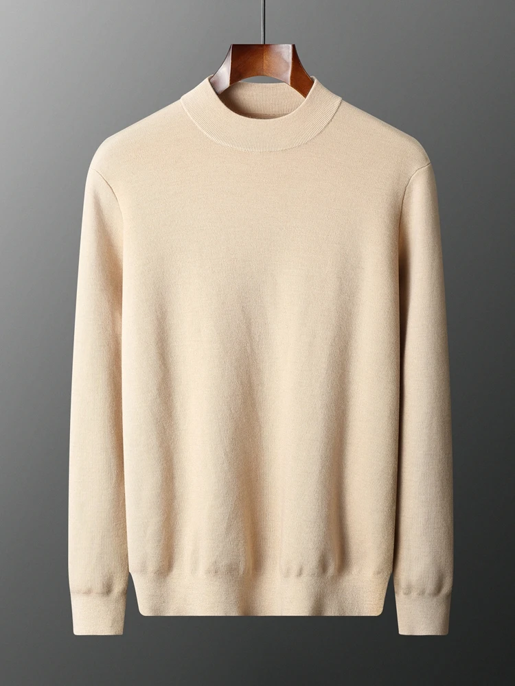 

TLOML Men's 100% Cashmere Sweater Autumn Winter Basic Mock Neck Long Sleeve Pullover Cashmere Knitwear Smart Casual Thick Tops