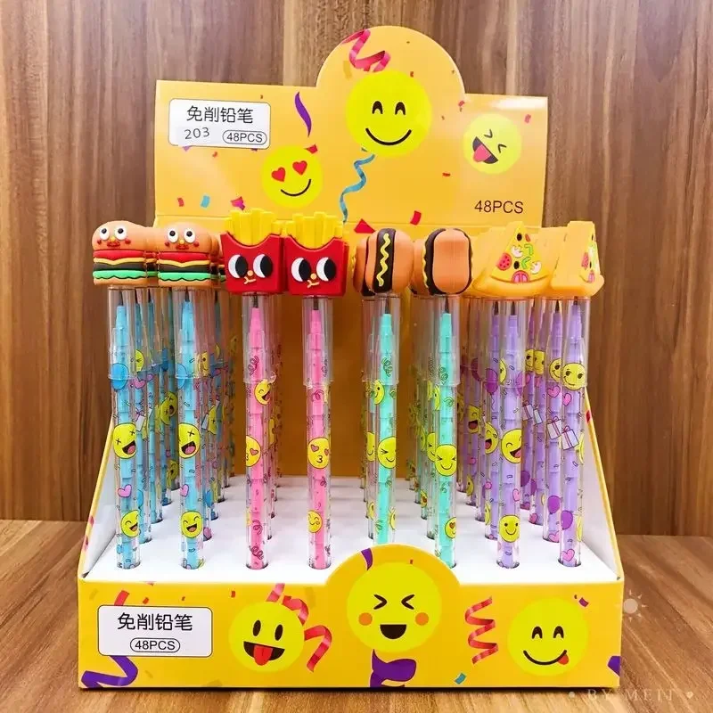 Sanrio 48pcs Bullet Pencil-free Stationery Kawaii Hello Kitty Kuromi Panda Silicone Head Student Learning School Office Supplie