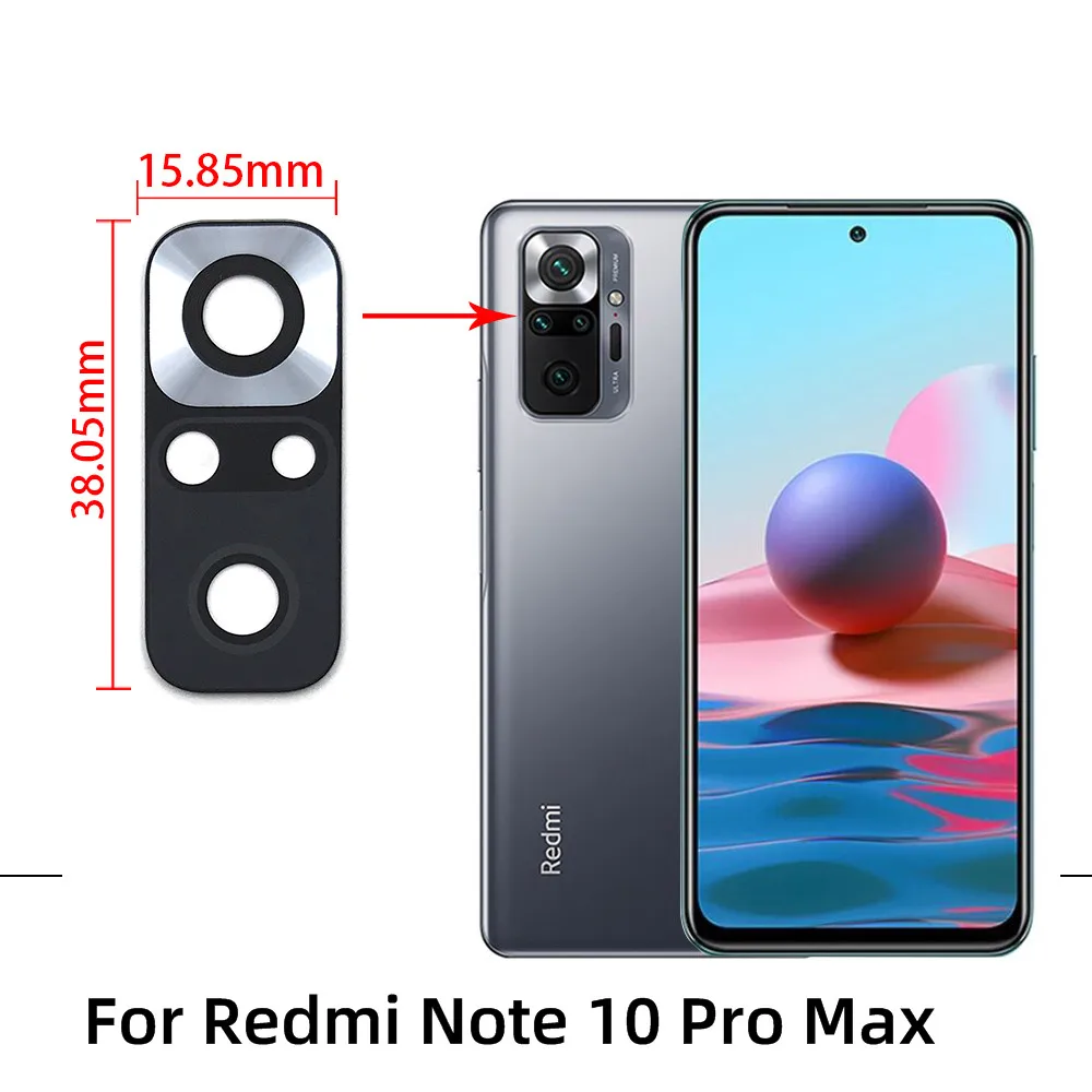 Rückfahr kamera Glas linse für Xiaomi Redmi Note 10, 10s, 10 Pro , 10 Pro Max,10t, 10 5g Haupt kamera Glas abdeckung mit Aufkleber