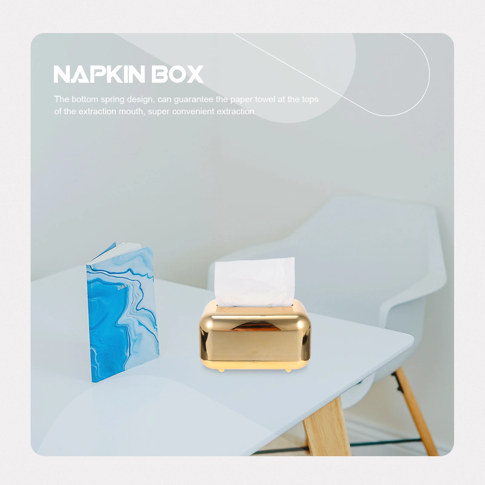 

Decorative Tissue Storage Box ABS Plastic Tissue Holder Mirror Surface Spring Bottom Design Easy Extraction for Home Office Car