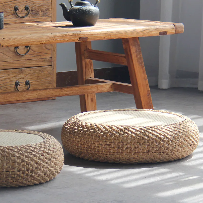 Rattan Floor Cushion for Meditation Round Tatami Stools for Living Room Thick Pad for Zen Sitting Breathable Woven Balcony Mats