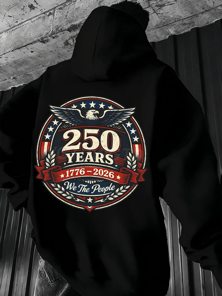 

250 Years Of Freedom Retro USA Flag Print Hoodies Since 1776 2026 Independence Day Streetwear Classics Nostalgia Women Men Hoody