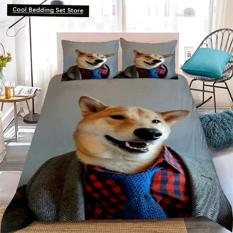 

Yellow Shiba Inu King Queen Bedding Set Lovely Puppy Duvet Cover Family Pet Animal Quilt Cover 3pcs Polyester Comforter Cover