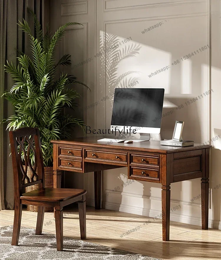 Customization American rural ash wood solid wood desk computer desk water-based paint