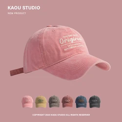 Retro Washed Letter Embroidery Pink Hats for Women Summer and Autumn New Sunscreen Casual Versatile Korean Baseball Caps