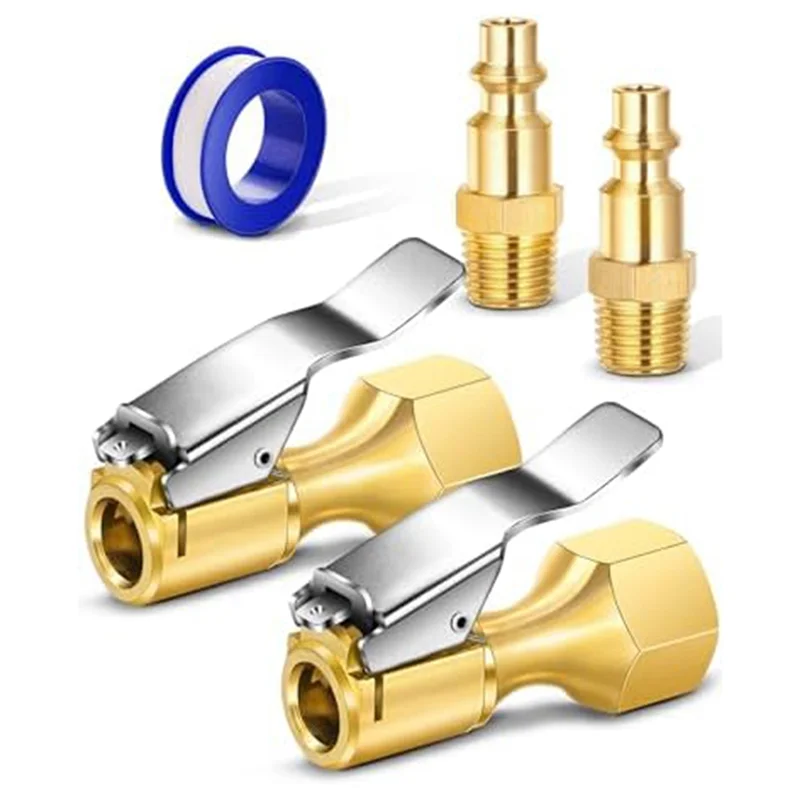 AC23-Air Collet, Brass Enclosed Flow Lock With Clamp And 1/4Inch NPT Standard Quick Plug Copper For Air Compressor Accessories