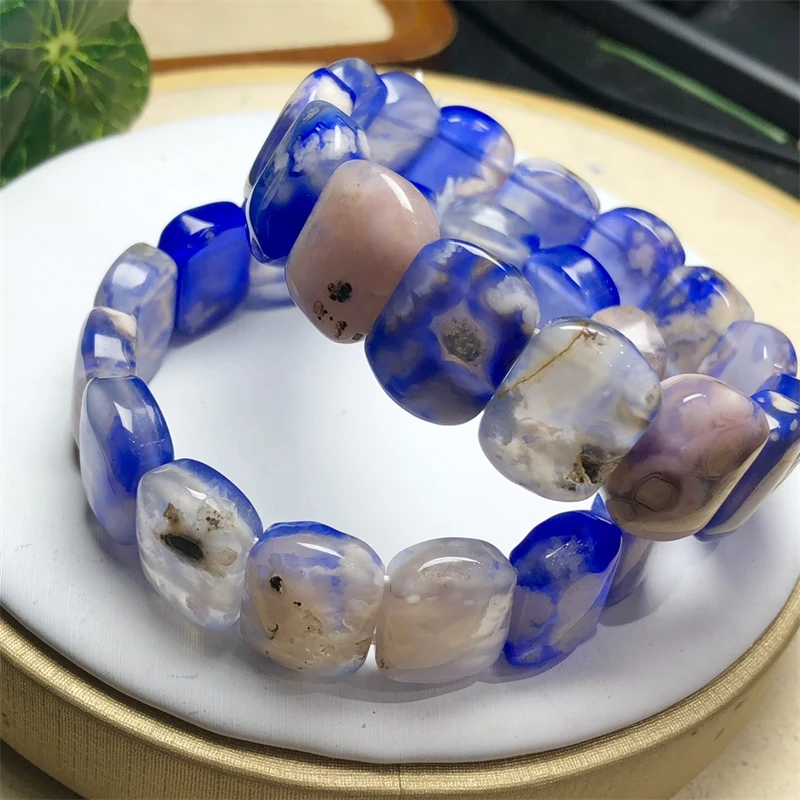 Natural Blue Flower Agate Bangle Crystal Reiki Healing Stone Fashion Jewelry Gifting Gift For Women 1PCS 13x17mm