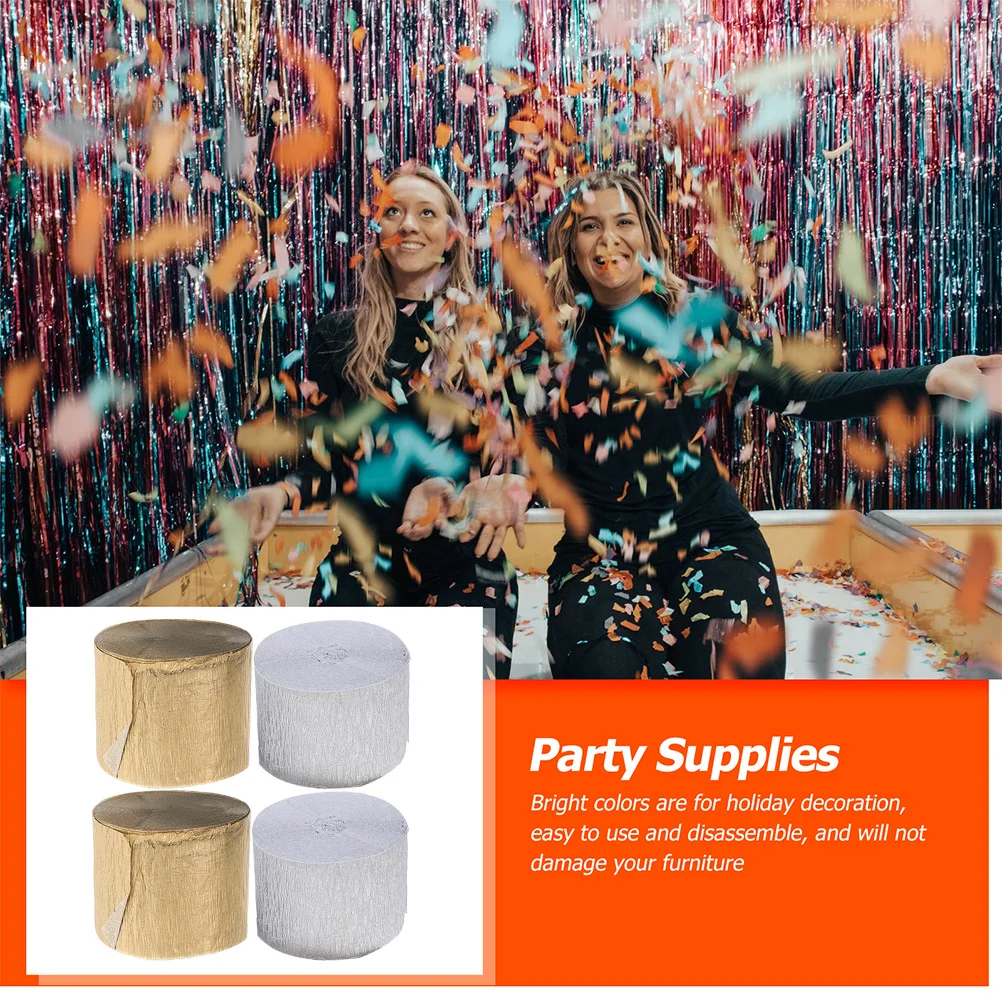 

4 Rolls Colored Crepe Paper Streamer Decor Party Supplies for Hanging Ceiling Door Window Fireplace Festival Event Decorations