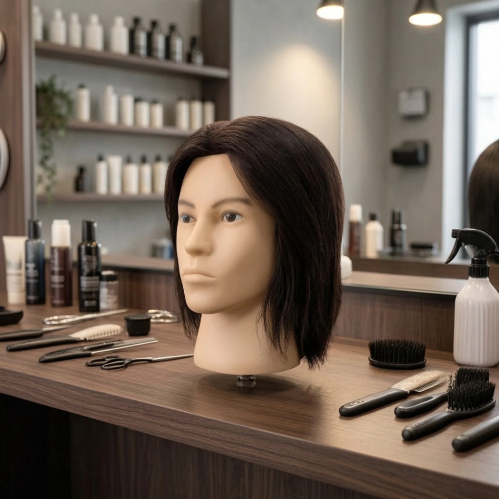 Mannequin Head with Human Hair Layered Hair Styling Training Head Hairdressing Practice Mannequin Straight for Hairdressers