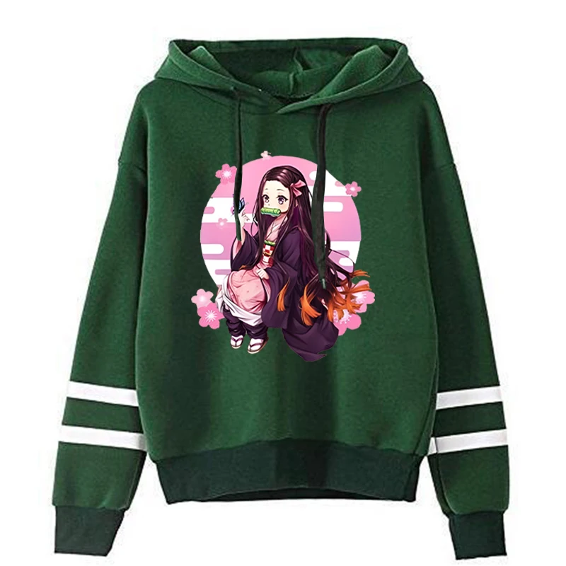 New Men/Women Hoodie Anime Kamado Nezuko Print Hoodie Casual Stripe Long Sleeve Sweatshirts Autumn Winter Personality Pullover