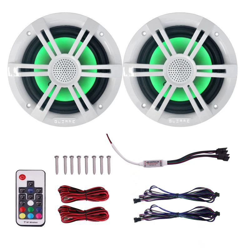 2pcs RGB marine speakers with remote control 6.5 inch 150 watt 2 channels IP66 waterproof for yachts cars ships motorboats