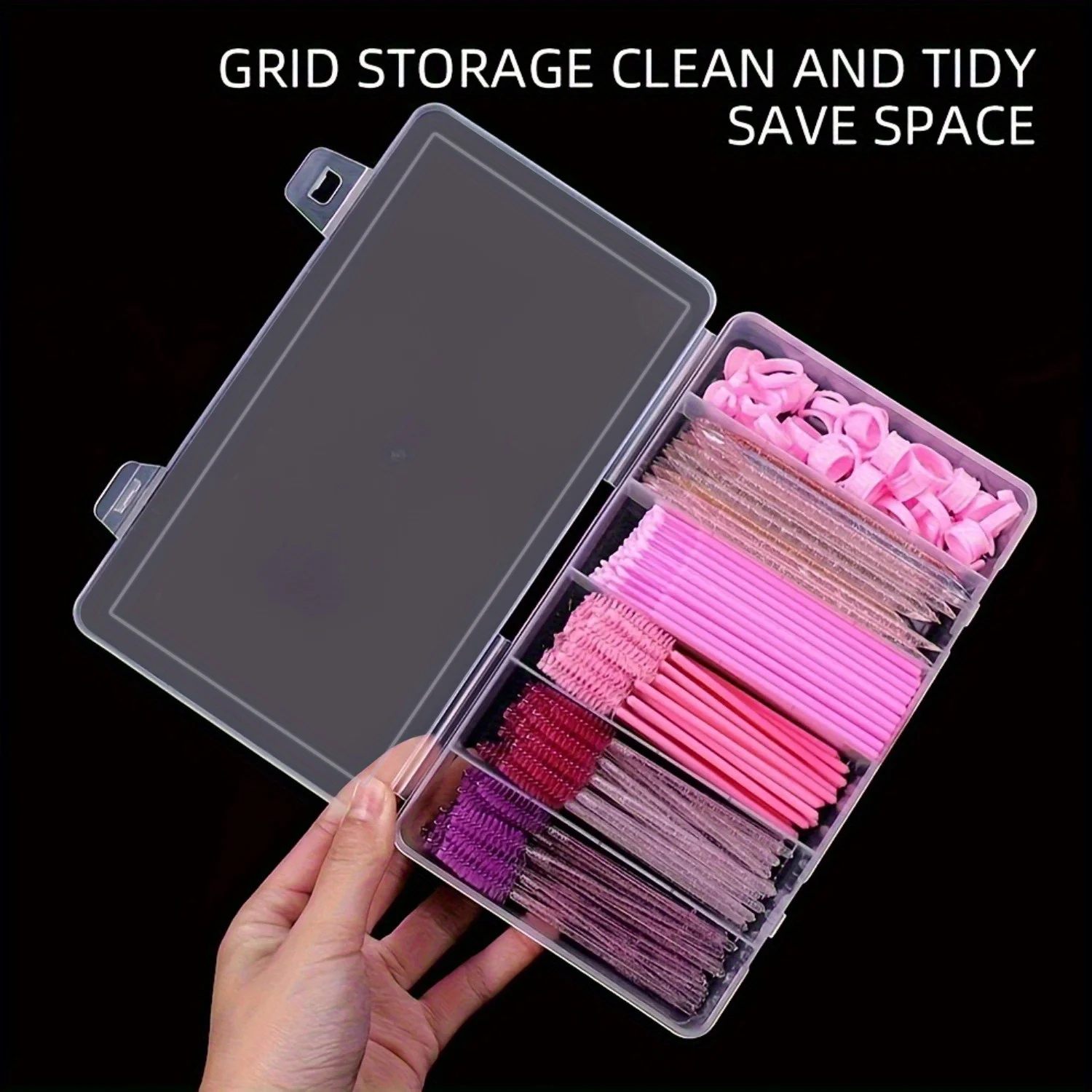 1個の透明な6区画まつげエクステンション収納ボックス |   接着剤、ピンセット、ツール用のスナップ蓋付き耐久性のあるプラスチック製メイクアップオーガナイザー