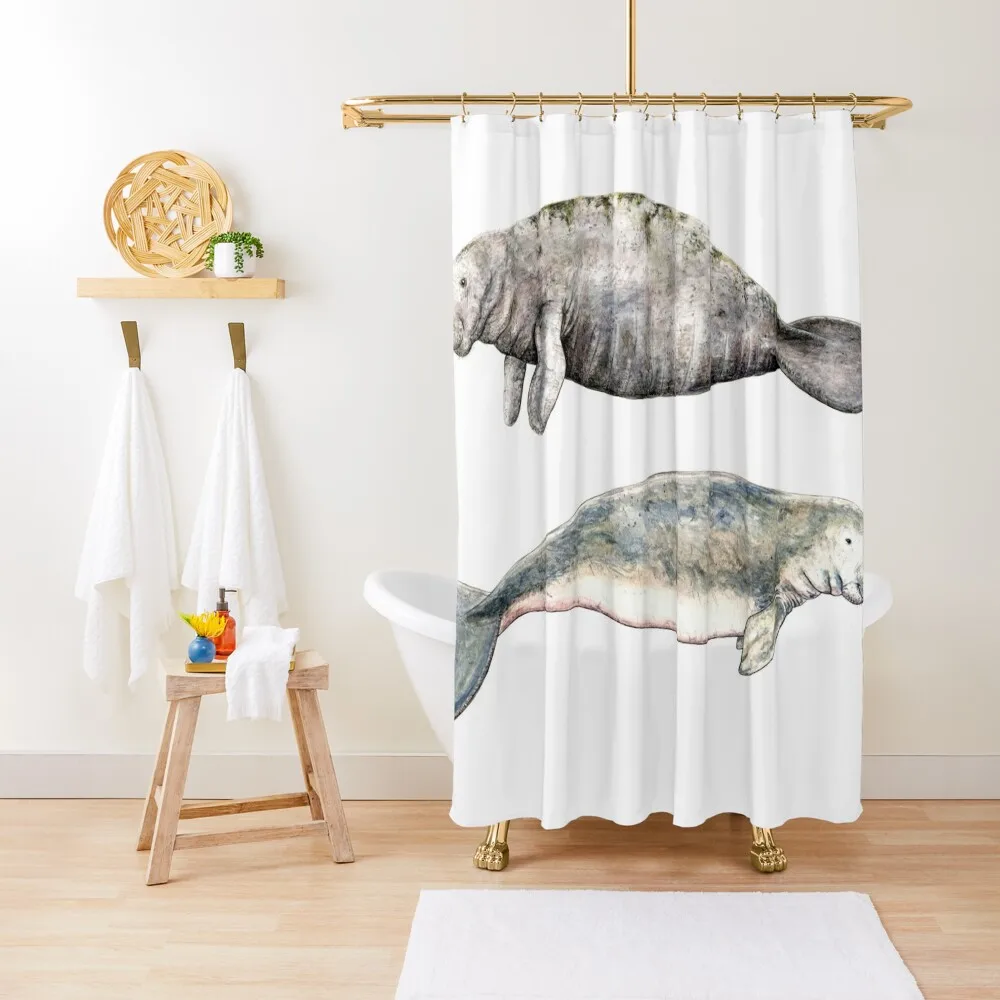

Sea cows: Manatee and Dugong Shower Curtain Waterproof Fabric Bathroom For Bathrooms Elegant Bathroom Curtain