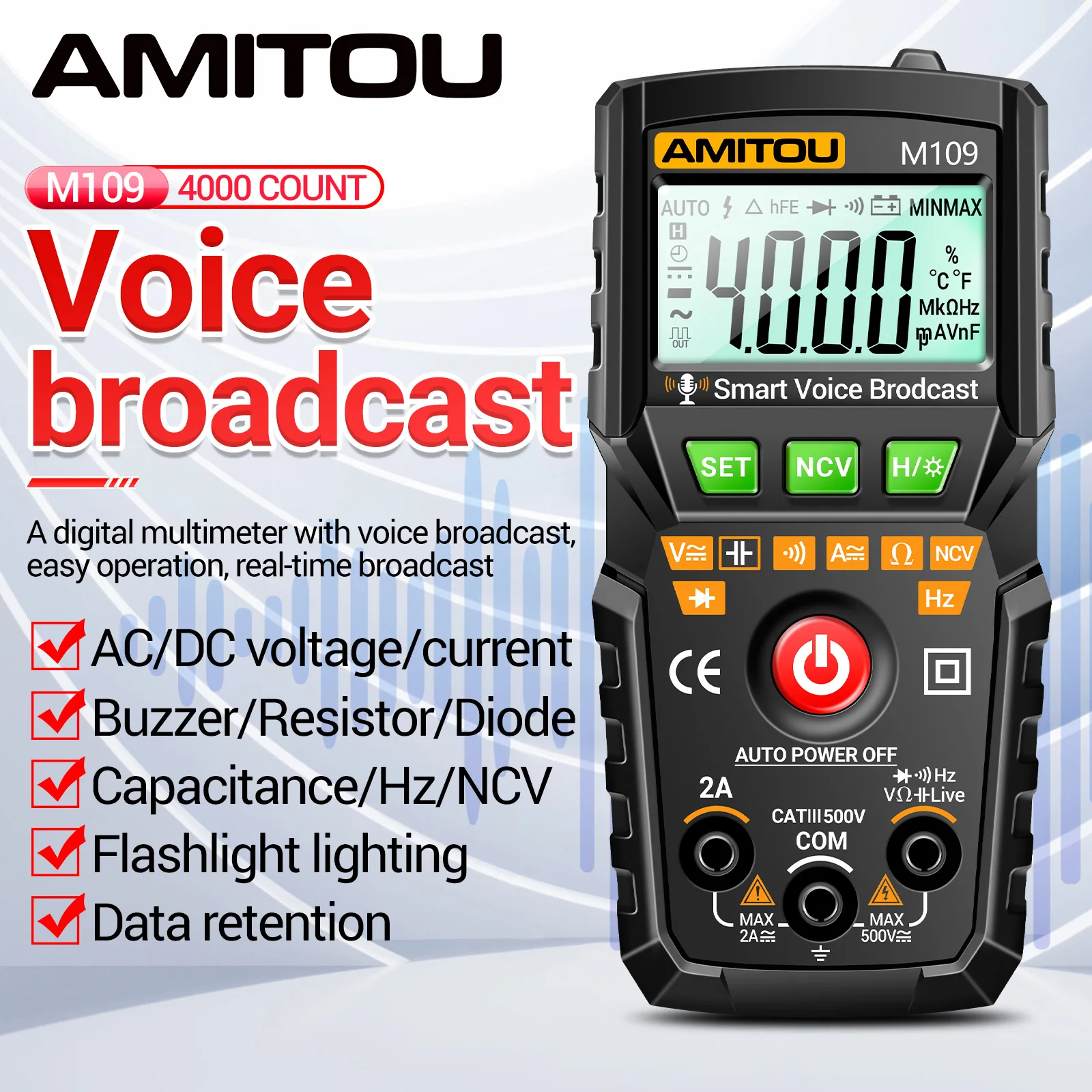 

Smart Multimeter Voice Broadcast 4000 Counts multimetro M109 Voltage Current Meter Professional Capacitance Tester Tools