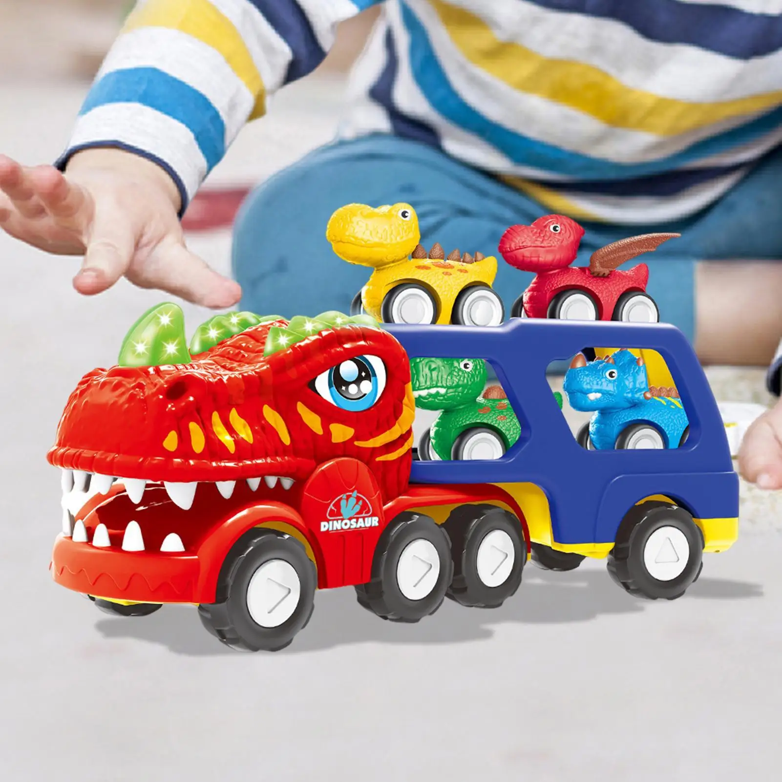 شاحنة ديناصور كبيرة تضيء التراجع للأطفال سيارات لعبة حفلة عيد ميلاد ديناصور النقل الناقل لمرحلة ما قبل المدرسة رياض الأطفال #3