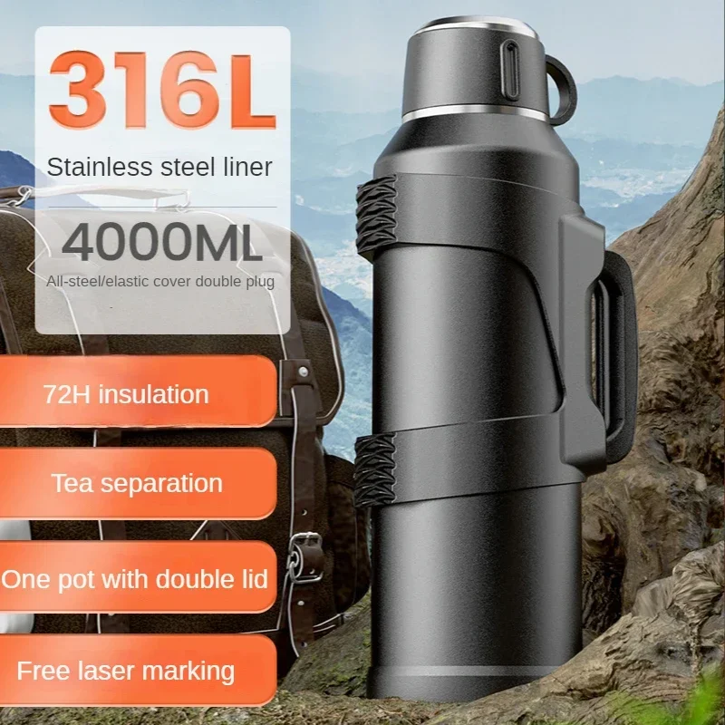 Stainless Steel Insulation Kettle Oversized Capacity Outdoor Warm Water Bottle Portable Travel Hiking Camping Supplies Thermos