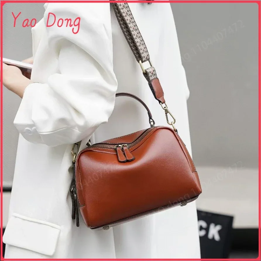 Yao Dong Burminsa Cowhide Genuine Leather Shoulder Bags For Women 2025 Luxury Designer Wide Strap Crossbody Purses Tote Ladies H