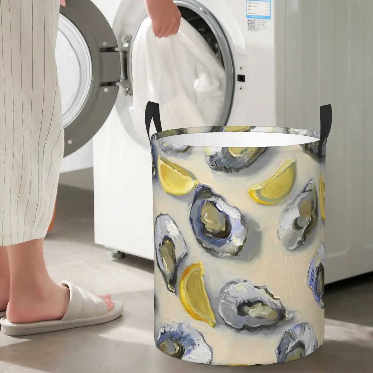 Panier à linge pliable motif nature morte huîtres et citrons australiens, grande boîte de rangement étanche pour vêtements sales et articles divers