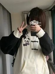 HOUZHOU-Sudadera con capucha de retales Harajuku Kawaii para mujer, ropa de calle de moda japonesa, Sudadera con capucha de gran tamaño con estampado de dibujos animados, suave, Gril