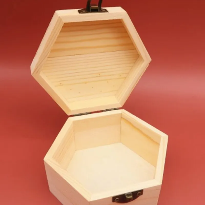 Hexagonal Shaped Wooden Storage Box Jewelry Wedding Gift Box Jewelry Display Wooden Box Flower Packaging Gift