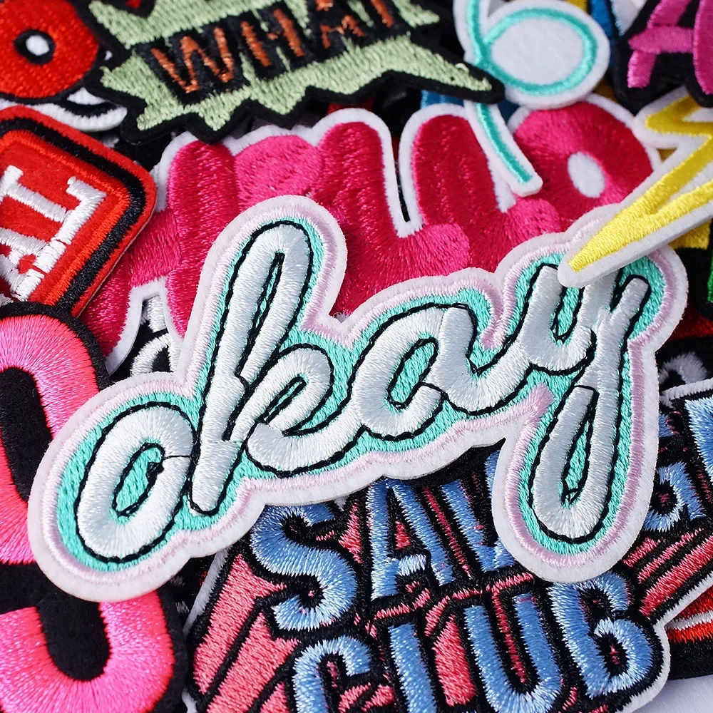 Cheer UP HELLO MUSIC KISS Badges Embroidery Patches Applique Ironing Clothing Sewing Supplies Decorative OKAY ORIGINAL