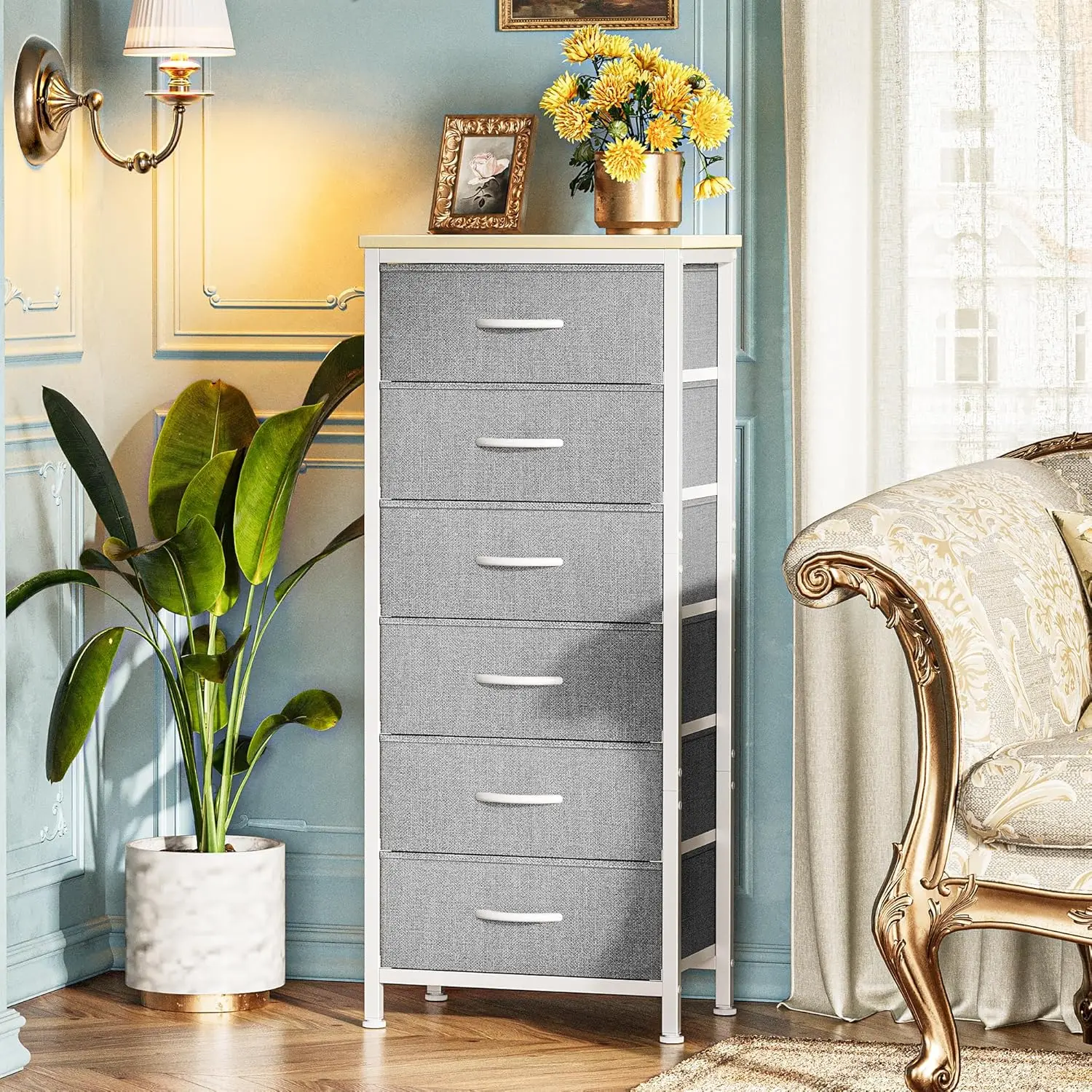 43.3 Inch Tall Dresser for Bedroom, 6 Drawer Night Stand & Chests of Drawers, Fabric Dresser for Closet, Bedroom, Nightstand,