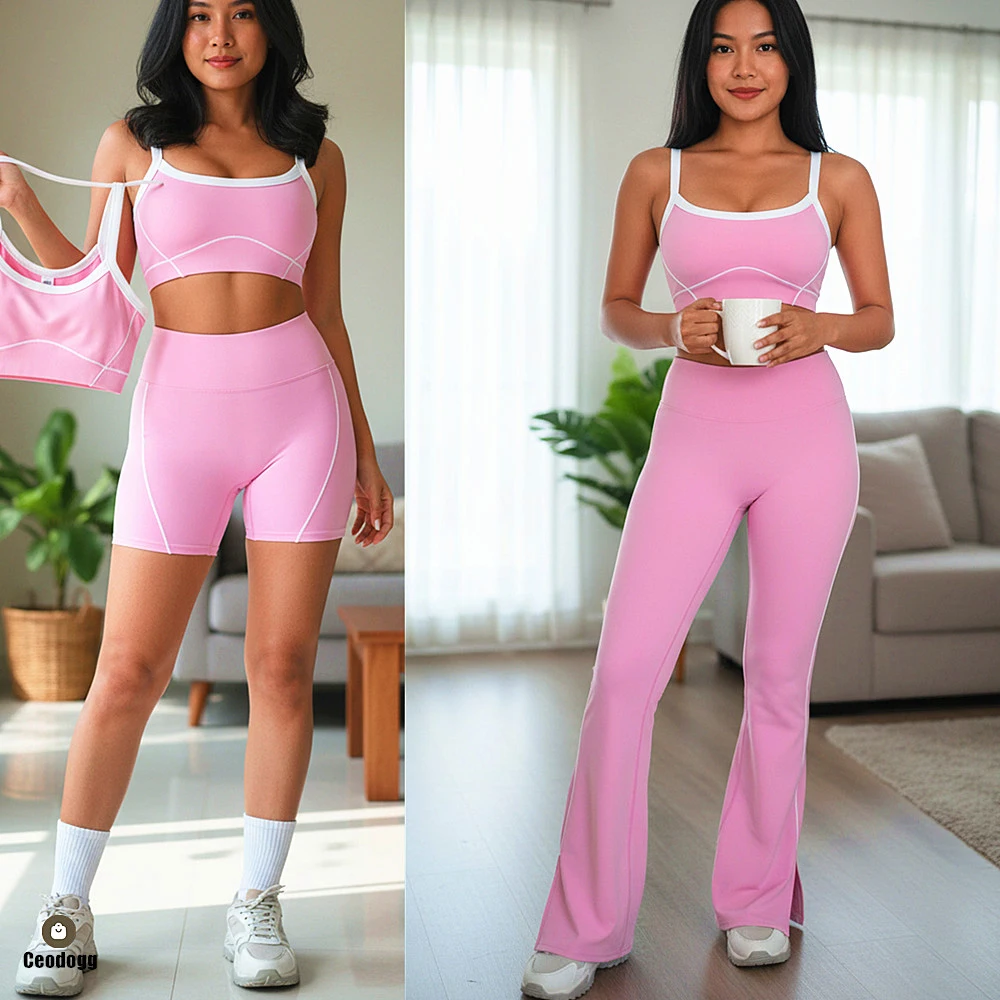 

2PCS Yoga Set Women Sport Bra Gym Workout Legging High Waist Wide Flare Pant Fitness Sports Shorts Active Wear Suit XP53