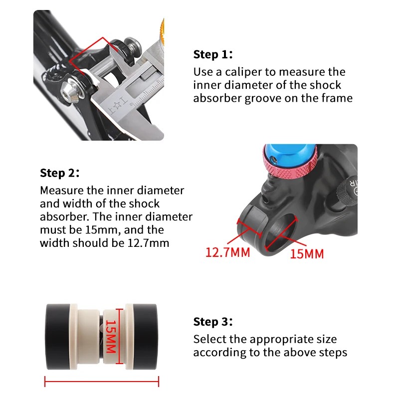 MUQZI MTB Rear Shock Bushing Bike Rear Suspension Shock Absorber DU Bushing ID 8mm OD 12mm 22 24 32 44 50 52 54 68mm