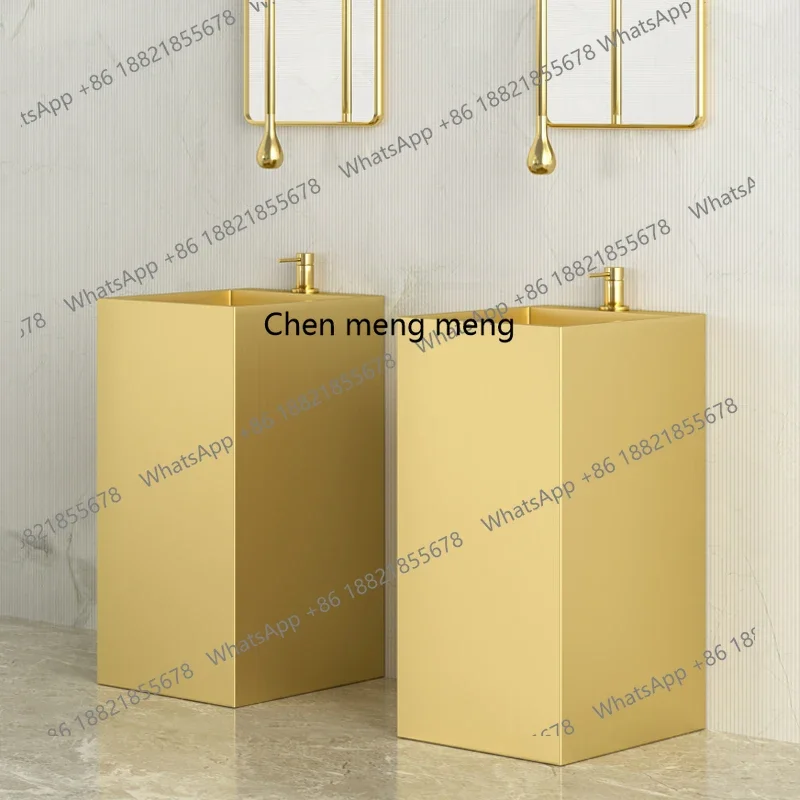 A139 Golden stainless steel column basin integrated floor-to-ceiling wash basin B & B hotel bathroom wash basin