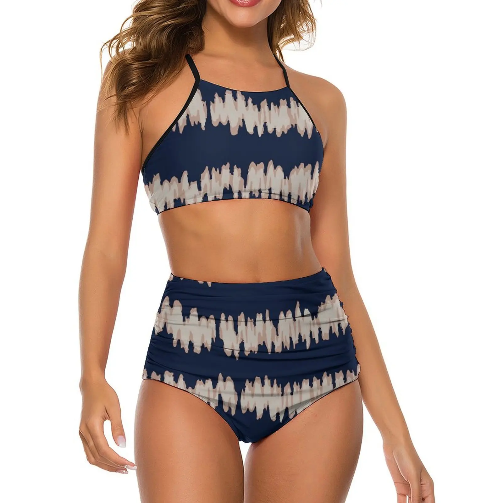 

Black Tie Dye Print Bikini Set Abstract Stripes Push Up Bikini Swimsuit Sexy High Waist Swimwear Surfing Fashion Bathing Suit