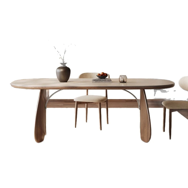 

Slate dining table household feeling small apartment oval solid wood dining table and chair combination