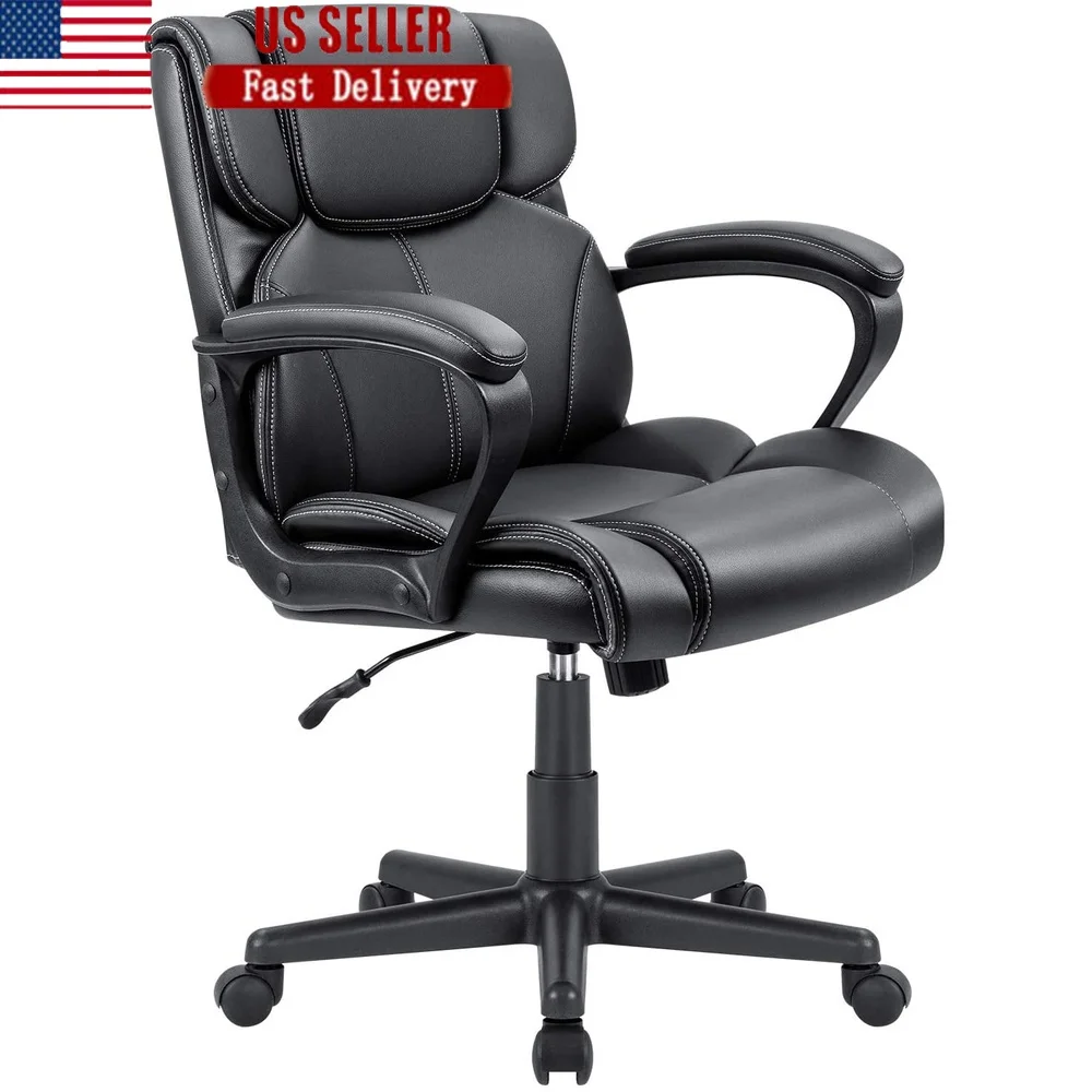 

Ergonomic Faux Leather Office Chair with Padded Armrests Adjustable Height 360 Degree Swivel Durable Base Indoor Use