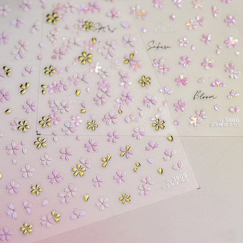 Sweet Pink Shiny Sakura Flower Wreath Delicate Daisy Dressy Rhinestones Self Adhesive Nail Art Decoration Sticker Manicure Decal