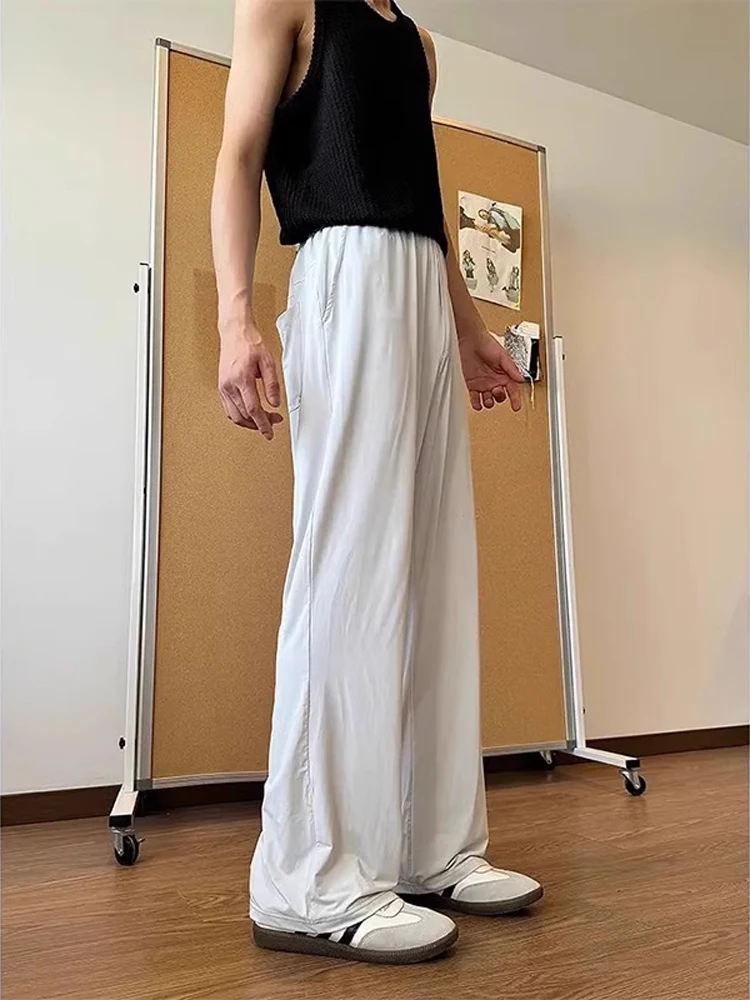 

American Sle Straight Leg Men's Summer Thin Breathable Qui Dry Ice Silk Pants Casual Trousers Loose Fit mid Waist Long Pants