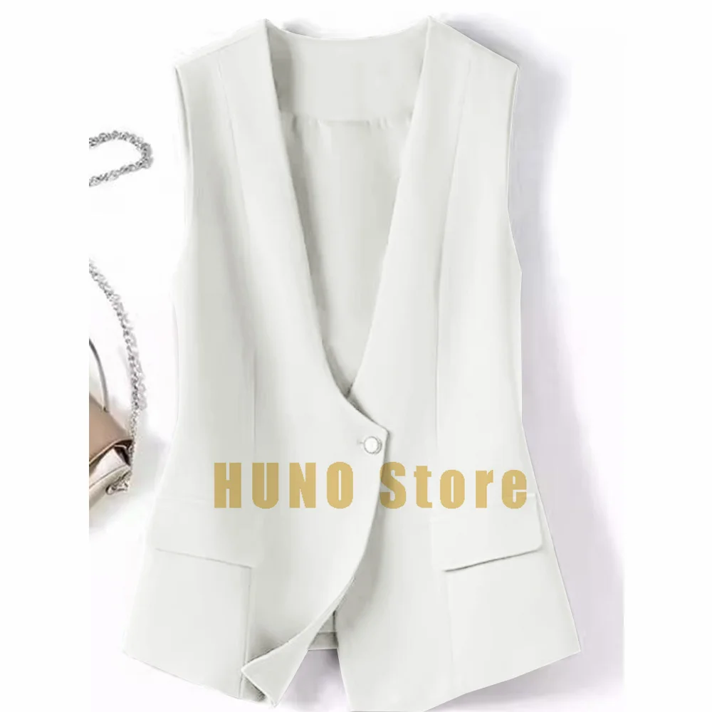 V-neck Spring and Autumn Casual Gray Suit Vest Female Loose Cardigan All-match Small Top One Button Sleeveless Ladies Vest