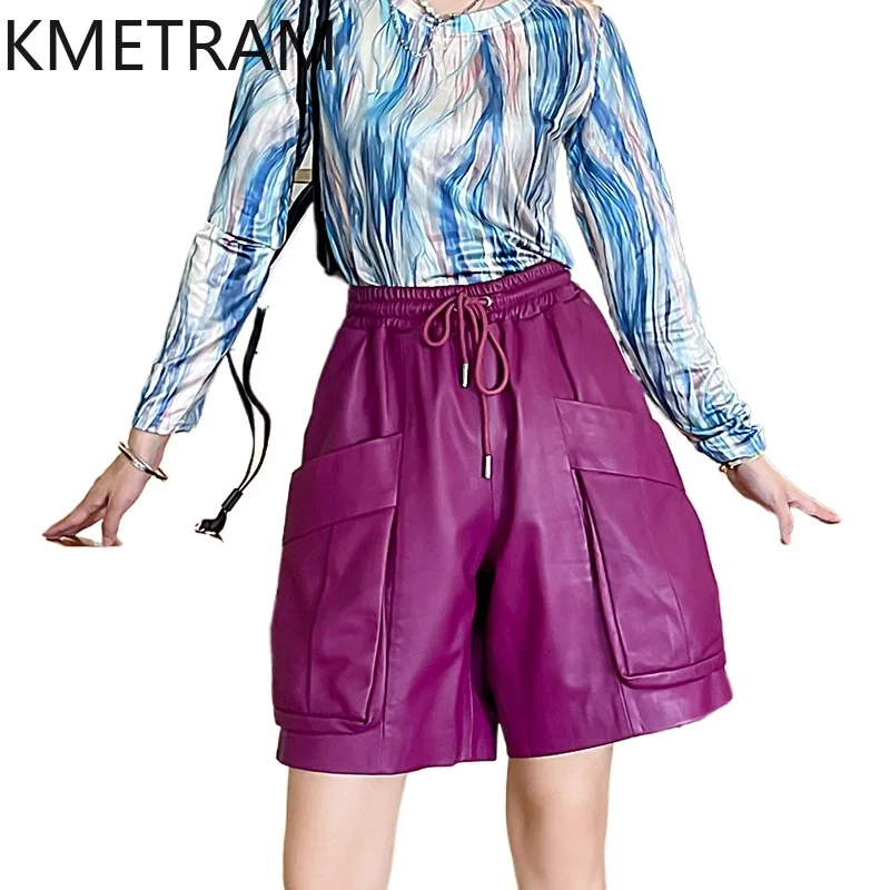KMETRAM 100% Top Layer Sheepskin Short for Woman Loose Genuine Leather biker shorts Autumn Women' S Clothes 2025 шорты женские