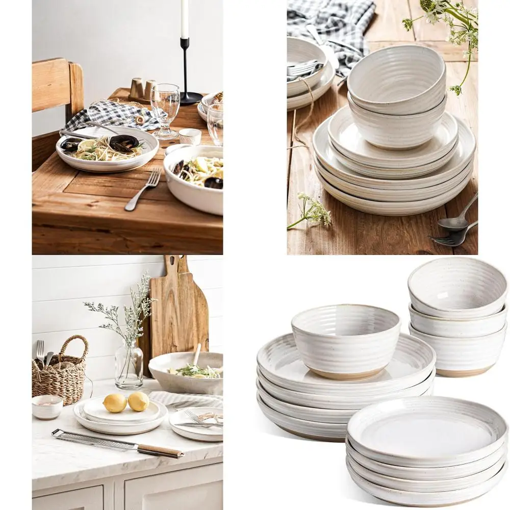 

Набор керамической посуды из 12 предметов: тарелки, миски и блюда цвета арктического белого снега для новоселья