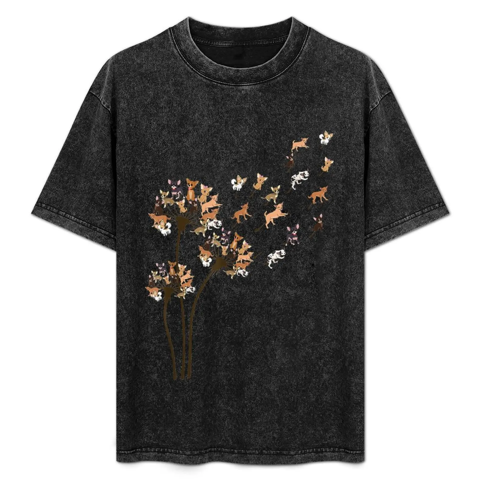 

Chihuahua Flower Fly Dandelion Chihuahua Funny Dog Lover T-Shirt All Match Basic Short Sleeve Top