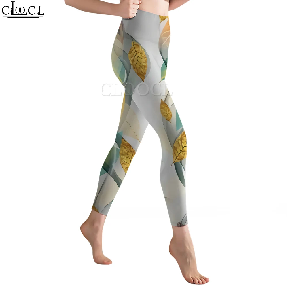 CLOOCL-Leggings con estampado 3D de hojas verdes para mujer, pantalones deportivos para entrenamiento al aire libre, entrenamiento de gimnasia, mallas de Yoga informales