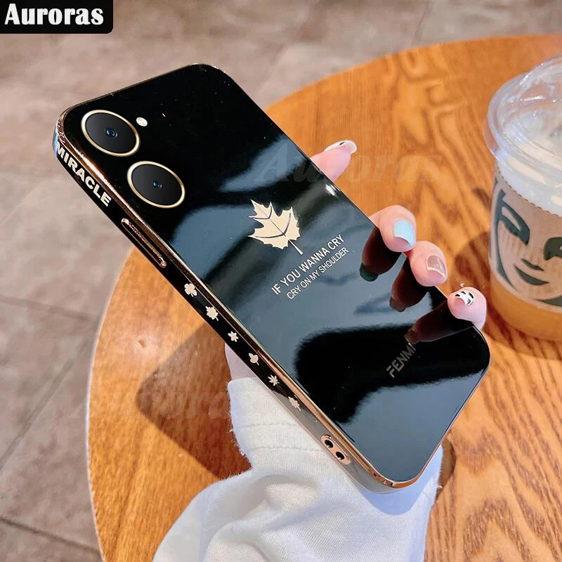 Auroras For VIVO Y18S 4G Y03 Y18 4G Case Plated Bezel Maple Leaf Soft Silicone Shell For VIVO Y18S 4G Cover Fundas