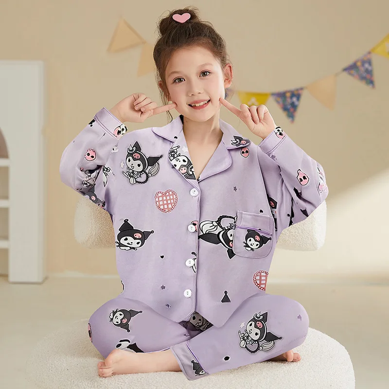 

2025 Sanliou Spring Autumn Parent Child Pajamas Women's Wear Pure Cotton Long Sleeve Korean Version Cardigan Cute Home Clothes