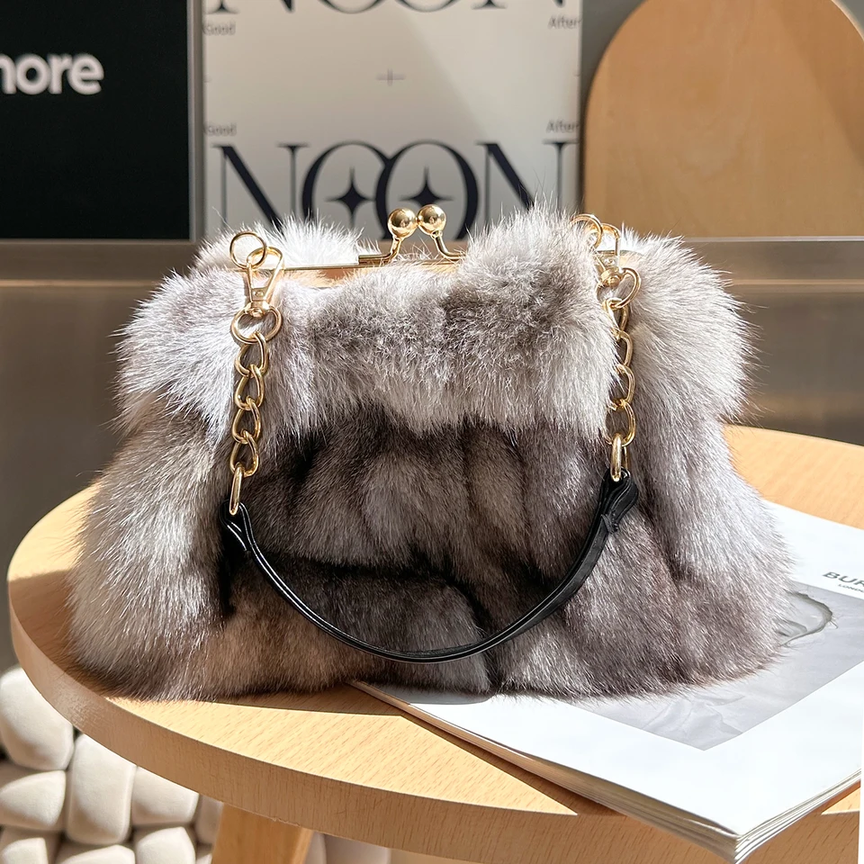 Real Fur Women Handbags Women Luxury Fox Fur Bag Fashion Female