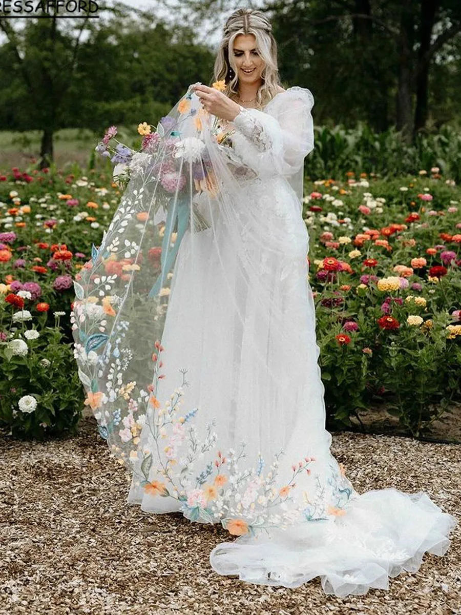 Flower Veil Long Floral Wedding Veils