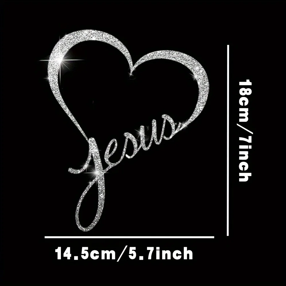 1PC Jesus Heart Imitation Diamond Glitter Car Stickers Waterproof for Auto Window Rear Windshield Bumper Universal Vinyl Decals