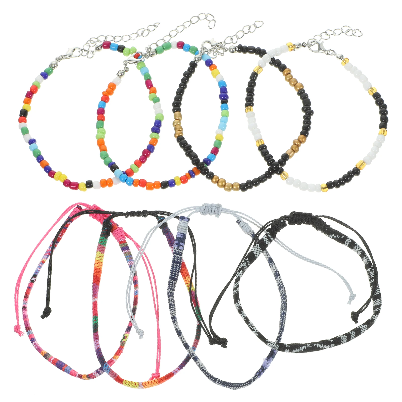 

Braided Anklet Set 4 Pieces Adjustable Women Anklets Beads Bracelets Colorful Bohemian Style Foot Jewelry Gifts