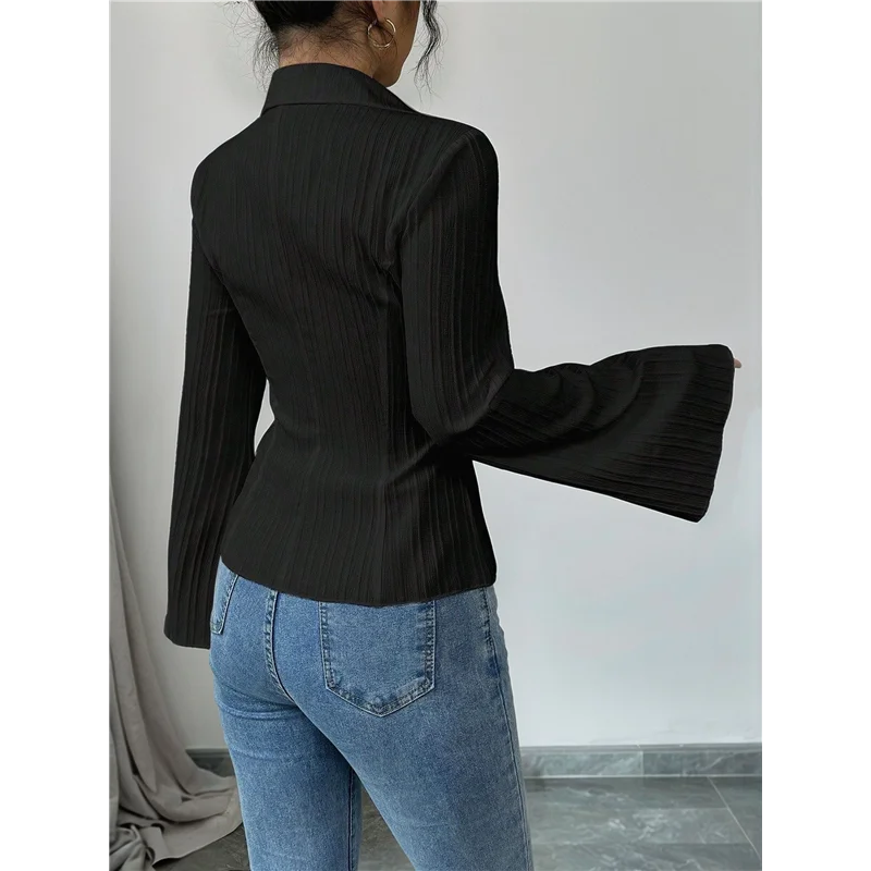Damen-Hemden mit Knopfleiste, gestreift, langärmelig, mit Kragen, lässige Arbeitsblusen, Oberteile, trendige Outfits
