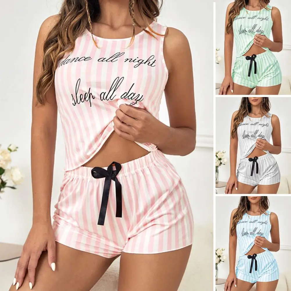 Pajamas for Women Summer Solid Sleepwear Cotton Pyjamas Set Tank Top Shorts Cute Underwear Set Soft Sleeveless Nightwear