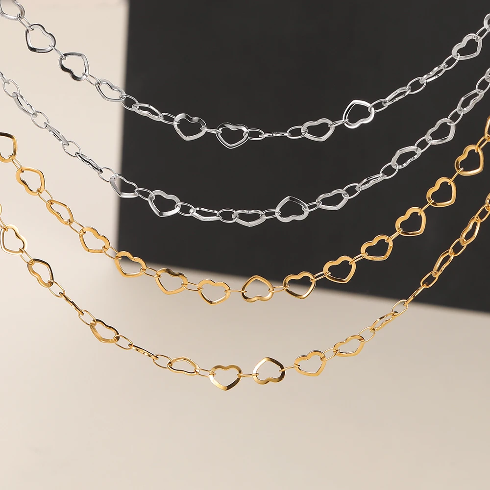 1Meter 6.5x5mm Stainless Steel Gold Color Love Heart Link Chain Handmade DIY Necklace Bracelet Anklets Jewelry Making Supplies view 6